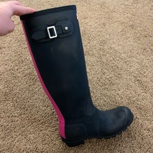 Navy Blue & Hot Pink Tall Hunter Boots, Size 8